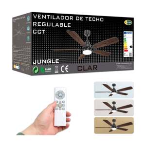 Ventilateur de plafond LED à température de couleur réglable 107 cm avec finition en bois - Product Image 1