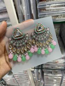 INDIAN LATEST TRADITIONAL KUNDAN HIGH <b>GOLD</b> PLATED WITH PEARL DESIGNER BEAUTIFUL FANCY KUNDAN EARRINGS <b>SET</b> for WOMEN and GIRLS - Product Image 4