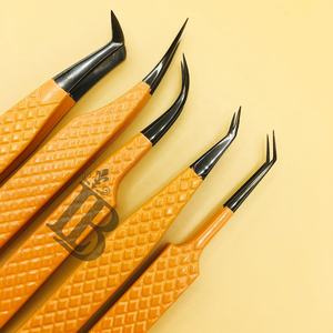 Pinzas para pestañas de visón, pinzas de acero inoxidable para extensión de pestañas, con logotipo personalizado, punta curva de fibra suave, mango liso. - Product Image 5