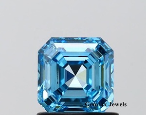 Diamante suelto cultivado en laboratorio con certificación IGI, corte Asscher, color azul intenso de fantasía, claridad VS, 6.5 quilates, para joyería. - Product Image 1