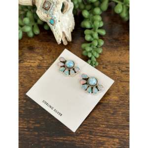 Boucles d'oreilles clous fleur en argent sterling multi-pierres faites à la main du sud-ouest - Product Image 3