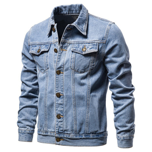 Veste en jean pour homme de haute qualité 2025, bleu uni, en laine, lavable, avec col en fourrure, veste en jean slim pour homme, col en fourrure - Product Image 1