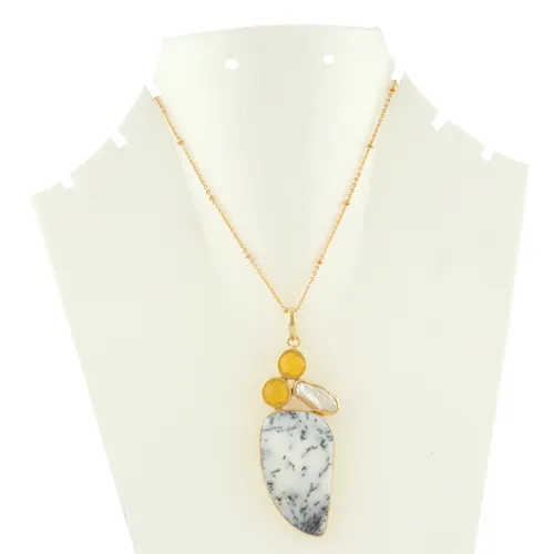 Benutzer definierte feine Schmuck natürliche Dendrit Opal Perle Quarz Multi Edelstein Halskette vergoldete Perlenkette Anhänger Halskette Schmuck