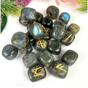 Ensemble de runes en labradorite, 25 pièces, gravées, cristaux de guérison, vente en gros - Product Image 1