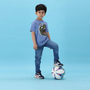 OEM/ODM-tela de algodón peinado puro para niños, camiseta de manga corta de longitud Regular, azul claro, 100% de punto, personalizada - Product Image 5