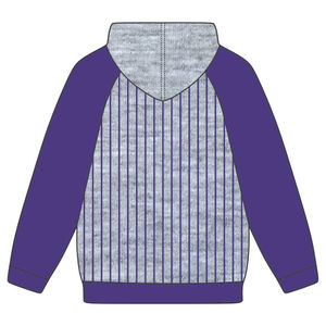 Sweat à capuche Omega Fraternity à rayures, gris chiné avec manches raglan violettes, logo en chenille, Divine Nine, année de fondation 19XX - Product Image 3