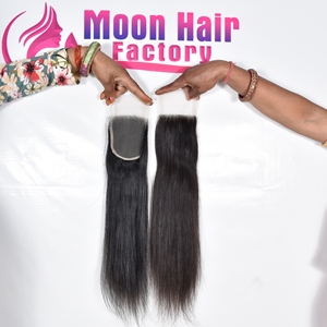 Prix de gros, vrais cheveux indiens lisses, fermeture disponible directement de l'usine, avec volume et brillance naturelle, en vente - Product Image 1