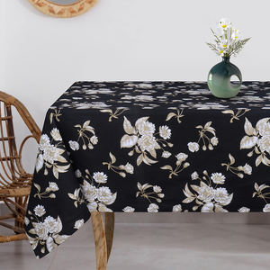 100% Cotton <b>Table</b> <b>Cloth</b> Woven Home Textile Products <b>Black</b> With Multi-color Print 150 X 300cm 100%Cotton Fabric Made in India - Product Image 1