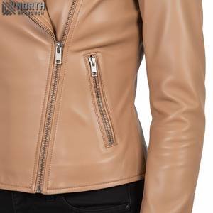 Veste de motard en cuir véritable classique pour femme, neuve, respirante, en toile, fermeture éclair, tricotée, coupe ajustée - Product Image 5
