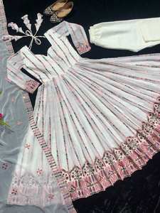 Diseñador indio y pakistaní Faux Georgette Pishwas con borde de encaje bordado de secuencia para Dupatta bordado de fiesta - Product Image 6