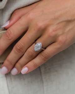 12x6mm Marquise Cut Moissanite Halo Engagement <b>Ring</b> | Elegant <b>Silver</b> or Gold <b>Solitaire</b> with Pave Accents | Bridal Jewelry OEM - Product Image 1
