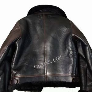 Chaqueta de aviador de piel auténtica con forro de borreguillo, estilo bomber, cálida, informal, vintage, para invierno - Product Image 2