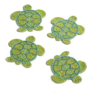 Sous-verre perlé orange et vert fait à la main avec tapis et tampons de conception de coupe de conception de feuille pour les hôtels - Product Image 3