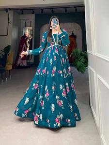 Robe de soirée imprimée Georgette bleue Anarkali avec Dupatta, robe longue de créateur pour femme, robe ethnique indienne pour mariage - Product Image 4