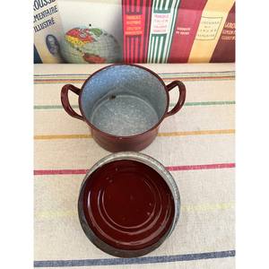 An Original French Enamelled Steel Casserole <b>Pot</b> With Handles ,In Brown With Mottled Grey Inner, Stainless Steel Food Warmer - Product Image 6