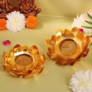 Bougeoir chauffe-plat en forme de lotus couleur or pour bureau à domicile et décoration de mariage magnifiquement fait à la main en métal de bonne qualité - Product Image 2