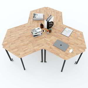 Juego de Mesas Trapezoidales de Madera de Caucho de 6 Piezas con Patas de Hierro, Requiere Ensamblaje, HBLG011 - Product Image 1