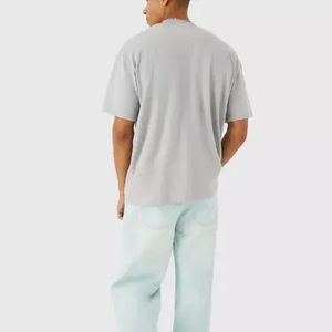 Venta al por mayor de gran tamaño de 100% algodón camisa de Hip Hop para los hombres de cuello alto liso suelto transpirable y de talla grande 100% gris camisetas - Product Image 6