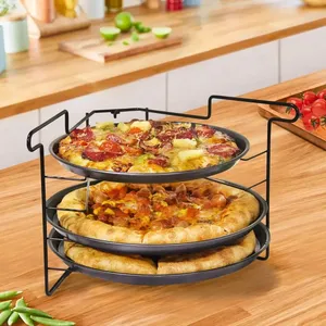 Soportes para servir pizza de acero inoxidable Tamaños grandes Utensilios de cocina para el hogar Vajilla de metal de color negro Ideal para cubiertos - Product Image 6