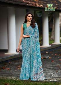 Grossiste Saree en mousseline de soie Sartin Patta avec pallu en viscose avec latkan et chemisier en soie fantaisie Pour une tenue décontractée et occasionnelle - Product Image 5