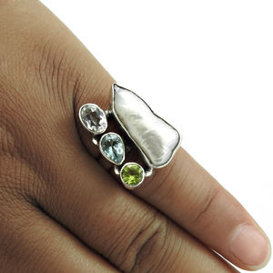 Vêtements de fête femmes mode Multi pierres précieuses naturelles bague ethnique en argent Sterling 925 bijoux en gros fabricant de bagues faites à la main - Product Image 4