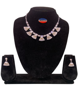 B102 élégant diamant en acier inoxydable ensemble de bijoux de mode élégant classique Vintage collier boucles d'oreilles pour anniversaire de fiançailles - Product Image 1