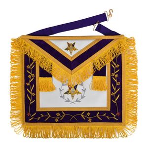 Delantal OES Worthy Patron de terciopelo morado con bordados artesanales de Escuadra y Compás, Corona plateada y punto de cruz - Product Image 1