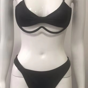 เซ็ตบิกินี่แบบปรับแต่งได้สำหรับชายและหญิงชุดบิกินี่แบบ2ชิ้นโลโก้สั้นสำหรับว่ายน้ำเข็มขัดลายสีทึบทำจากผ้าสแปนเด็กซ์/ ผ้าไนลอนใส่ไปทะเล - Product Image 1