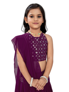 Shoryam Fashion - Tenue ethnique pour filles, robe de mariage et de fête, Lehenga Choli longue, broderie violette, paillettes, tenue festive indienne pour enfants - Product Image 6