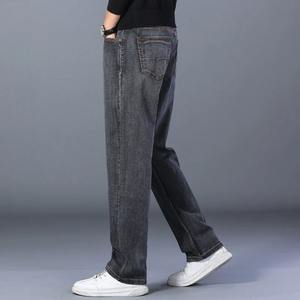 Marque hommes classique droite décontracté Denim pantalon gris fumé mi affaires écologique poids moyen coupe ample coton grandes tailles 44 46 - Product Image 4