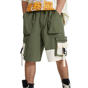 Pantalones cortos de trabajo informales transpirables ligeros de secado rápido para hombre, cintura media, cierre de cintura elástica con patrón sólido, tejido de lona - Product Image 3