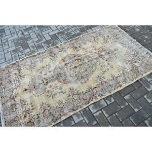 Turkish Rug, 3.7x6.8 ft Area Rug, <b>Brown</b> White <b>Wool</b> Rug - Product Image 2