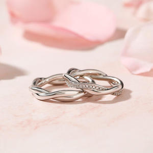 Jeulia Sterling <b>Silver</b> Custom Couple <b>Ring</b> <b>Set</b> with Twist Design Gold Plated Anniversary Inlay - Product Image 4