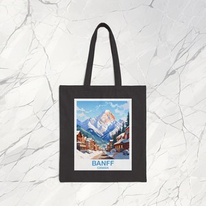 Banff Alberta Canada Design Heavy Duty <b>Tote</b> Bag Durable Cotton <b>Canvas</b> and PU Material Open Closure for Travel in All Seasons - Product Image 3