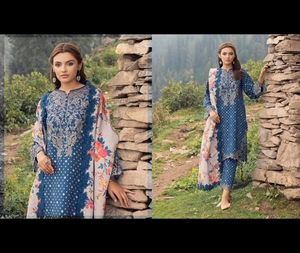SSUMAIRA COLLECTION Winter 3P Piece Set Charizma Combination Embroidered Staple Suit & <b>Shawl</b> Indian & Pakistani Clothing Vol.1 - Product Image 5