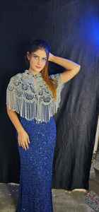 Cape burlesque élégante brins de perles paillettes attache le cou beau tissu de festival droit naturel pour les tenues de club polyester - Product Image 6