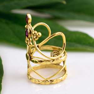 Latest Design Boho <b>Crown</b> <b>Ring</b> Gemstone Brass <b>Ring</b> for Women 18k Gold Plated Tribal Swirl Armor <b>Ring</b> for Wholesale/OEM/ODM - Product Image 3
