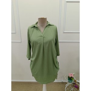 Jane's Women's <b>Three</b>-Quarter Sleeve Front Buttoned Side Ruched Short Mini Crepe Dress, Relaxed Fit for Daily Casual Wear - Product Image 4