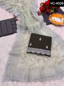 Trendy Modern Style Heavy and Beautiful Bollywood Design Silk <b>Saree</b> <b>Blouse</b> With Digital Printed Work Lace Border Georgette <b>Saree</b> - Product Image 4