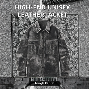 Unisex Luxury High-Street Black Leather Double Breasted Winter Thick <b>Jacket</b> High Quality Reversible Chest Flap Pockets <b>Patchwork</b> - Product Image 2