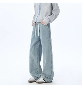 Custom Logo <b>Men</b> Straight Jeans Retro High Street Style Casual Regular Fit Loose Waist Logo Factory Price Denim <b>Pants</b> - Product Image 2