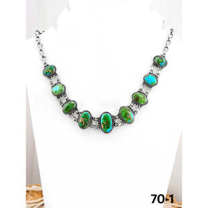 Collier artisanal du Sud-Ouest en turquoise du Sonora et argent sterling avec technologie d'incrustation à serti clos - Product Image 1