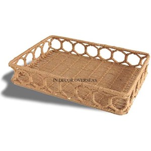 Bandeja de servicio hecha de ratán de la mejor calidad con forma ovalada con asas para el mejor agarre Accesorios de centro de mesa de hotel y restaurante - Product Image 3