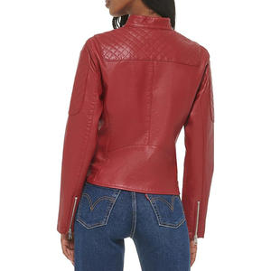 Chaqueta de cuero para mujer Chaqueta de cuero delgada Abrigo Manga larga Cuello alto Cremallera Ropa de motocicleta para mujer - Product Image 4