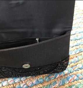 Black Seed Beaded Evening Clutch Purse With Hand Embroidered Beads With Detachable Chain - Product Image 3