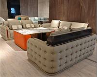 Ensemble de canapés Chesterfield de luxe moderne en bois de teck et cuir PU, avec dossier capitonné écologique, pour entrée, salon, appartement, hôtel
