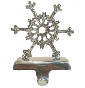 Embossed Design Snow Flake Silver Metal <b>Stocking</b> <b>Holder</b> For Christmas Home Party Decorative - Product Image 1