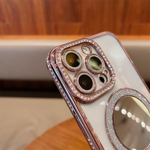 Custodia per telefono magnetica senza fili con diamanti di lusso Cover completa per Iphone 16 15 Pro Max antiurto <span class=keywords><strong>cellulare</strong></span> Bling involucro <span class=keywords><strong>specchio</strong></span> - Product Image 2
