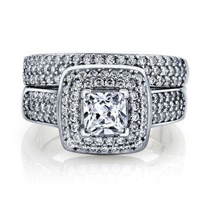 Metal Masters Mujer 1 quilate Corte princesa Zirconia cúbica Plata de Ley 925 Anillo de compromiso de boda Set 6 - Product Image 4