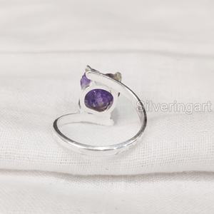 Bijoux en pierre brute bague pour femme pierre précieuse améthyste brute naturelle février pierre de naissance croix broche bague noël 925 bague en argent Sterling - Product Image 5